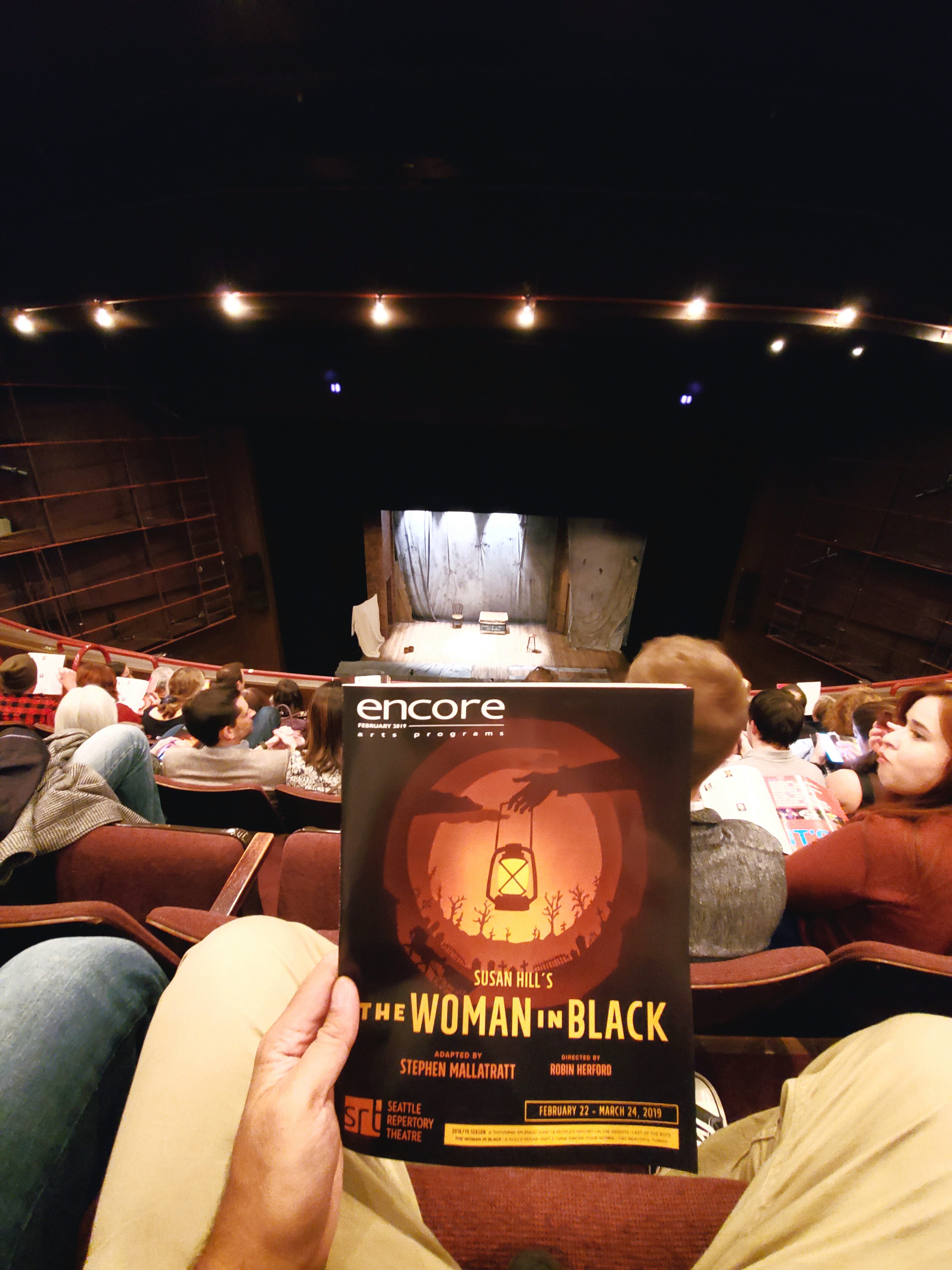 @WomanInBlack_UK #ghost #play at @SeattleRep. Slow start had me planning to leave at intermission but it morphed into a #chilling, #haunting, #edgeOfYourSeat #suspenseful, #spineTingling, #gothic #thriller. Great use of light, sound, & 2-person cast.