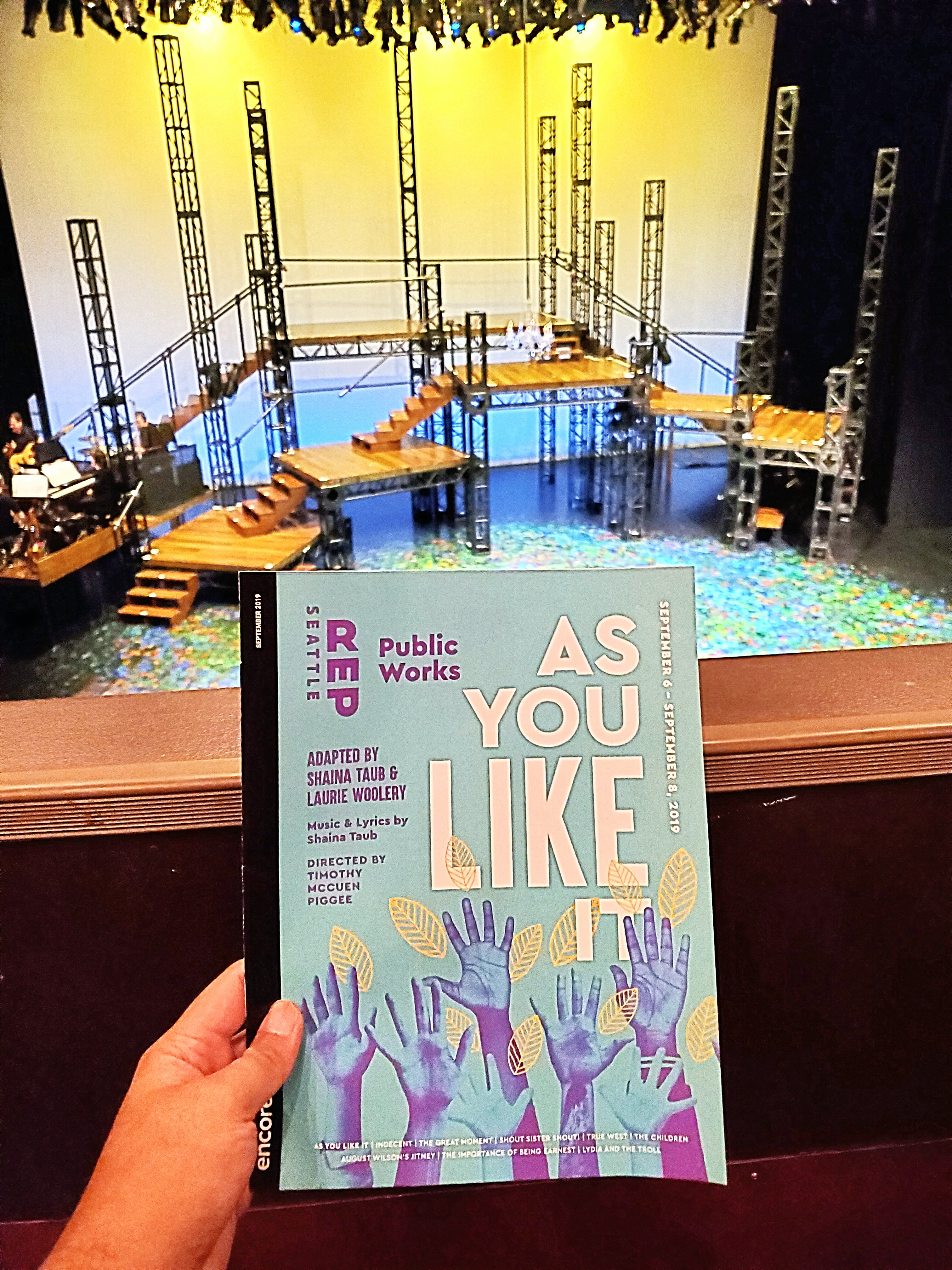 #AsYouLikeIt #musical w/ Seattle Rep. #Cute adaptation of the #Shakespeare #comedy. Lightning cut the lights/sound midshow & an audience member wandered onstage! #technicalDifficulties