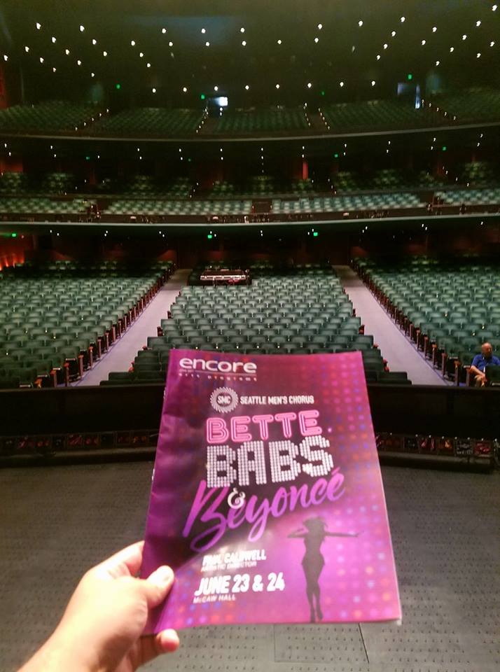 Warm-up before the last Seattle Men's Chorus "Bette, Babs, & Beyonce" concert. It's magical to be on the other side of the stage. Thanks for coming Midori, Robyn, Anthony, & Jennifer! 