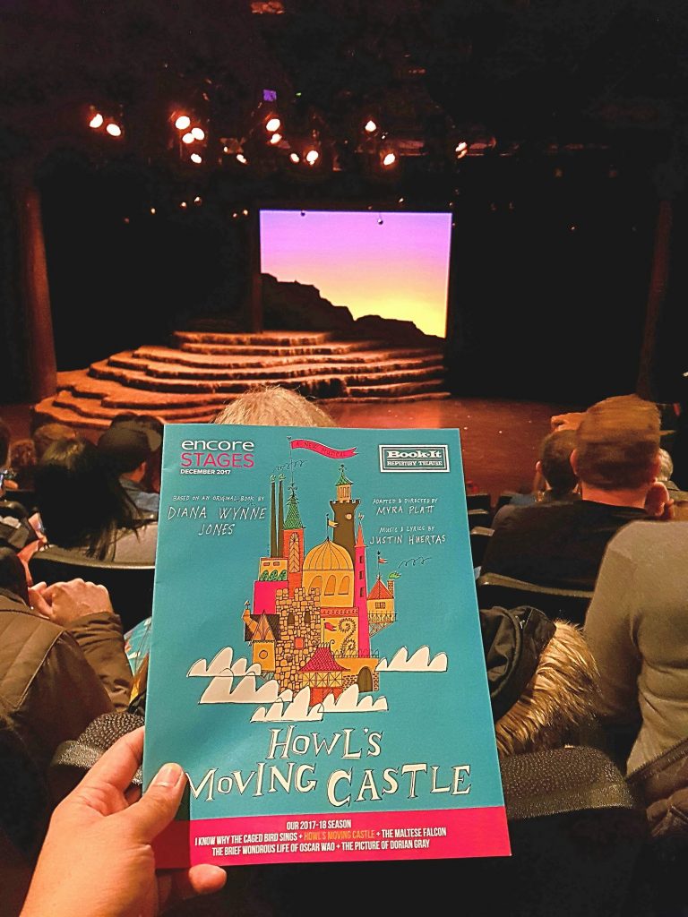 After waiting 2 hrs for standby tickets (for the 2nd time), I finally got matinee seats to the sold out musical stage adaptation of Howl's Moving Castle. So worth it! Such an intricate story. I'll excuse the fire evacuation interruption in the middle and the liberal use of triple-role casting. — attending Howl's Moving Castle, a new musical at Book-It Repertory Theatre.