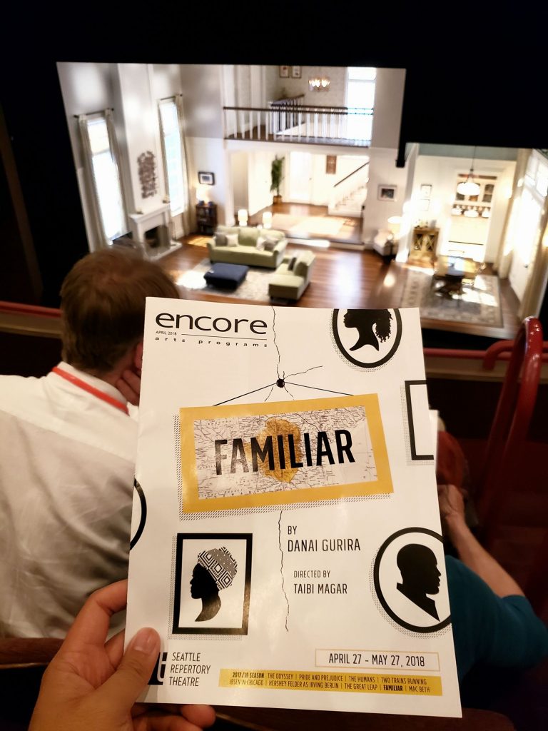 Evening performance of the play "Familiar." Hilarious relatable commentary on first-generation immigrant cultural identity after American assimilation. And of course in typical Seattle fashion, there was brief nudity out of nowhere. ? — attending Familiar at Seattle Repertory Theatre.