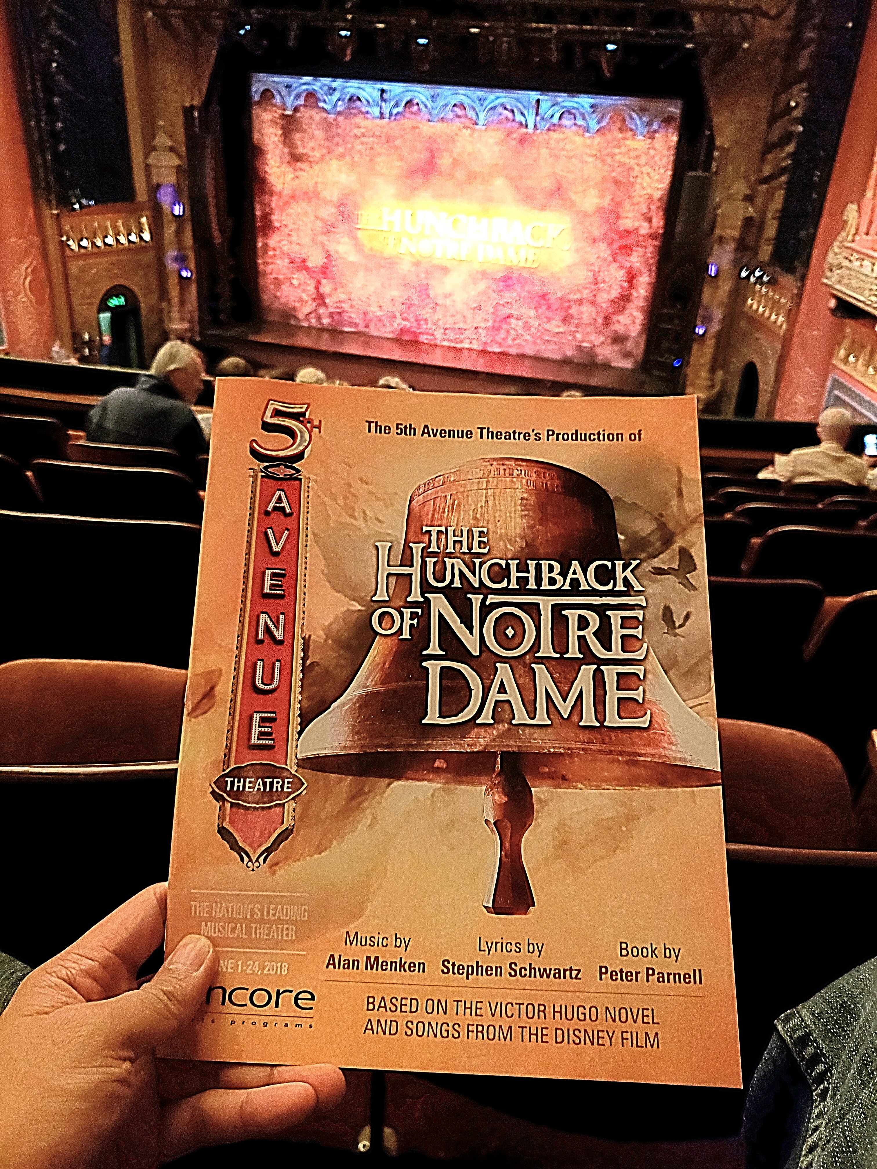 Watched The Hunchback of Notre Dame: The Musical. This tragedy ain't your grandma's Disney version (but they share many songs). The star actor playing the hunchback was deaf (with a surrogate singer) & the cast signed the dialogue/lyrics. Very elaborate music score.