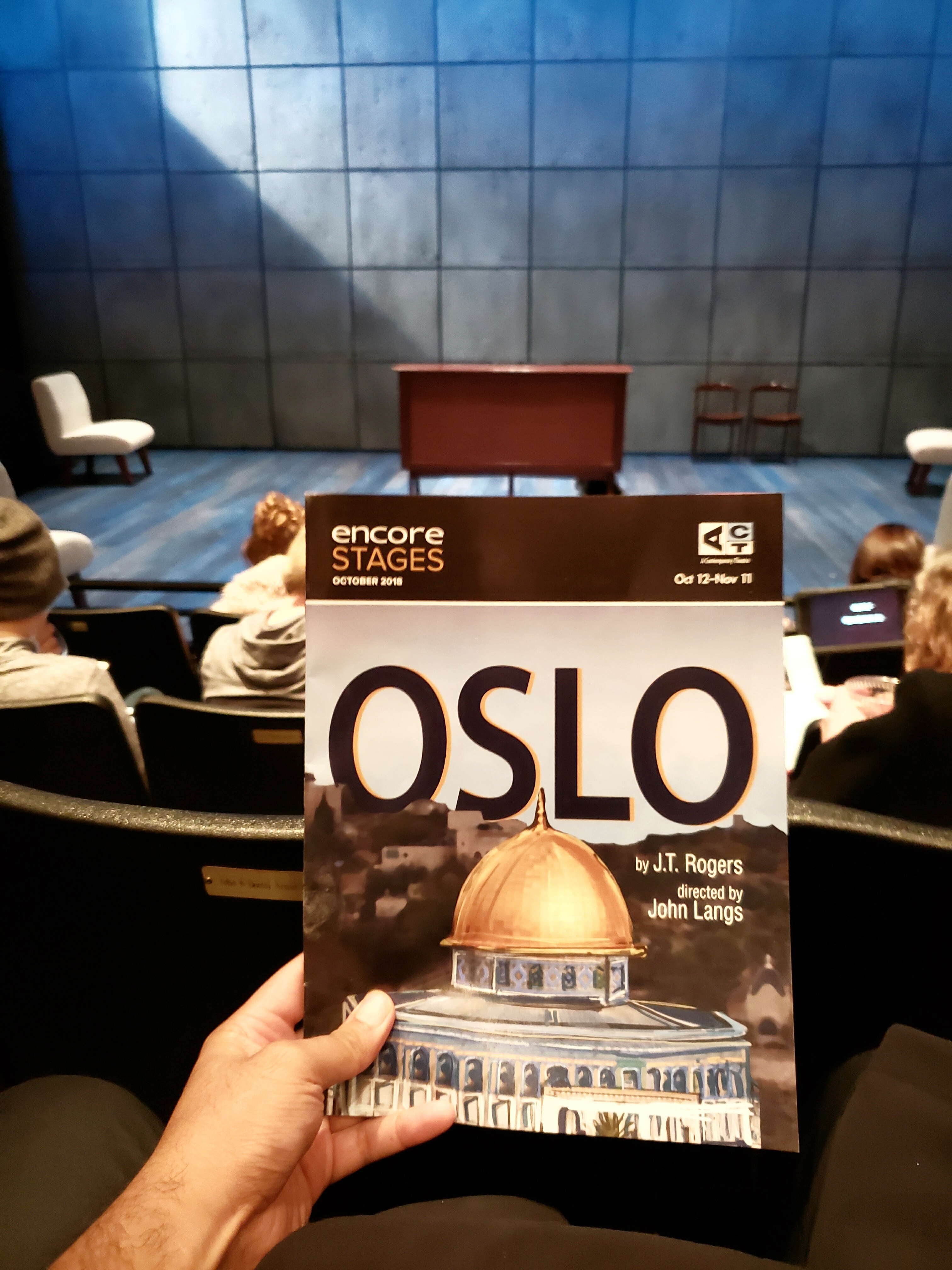 Previewed the Tony Award-winning play Oslo. Political/historical references to the Palestinian-Israeli crisis frequently went over my head. But great dialogue & frequent scene changes engaged my attention throughout this 3 hr (2 intermission) show.