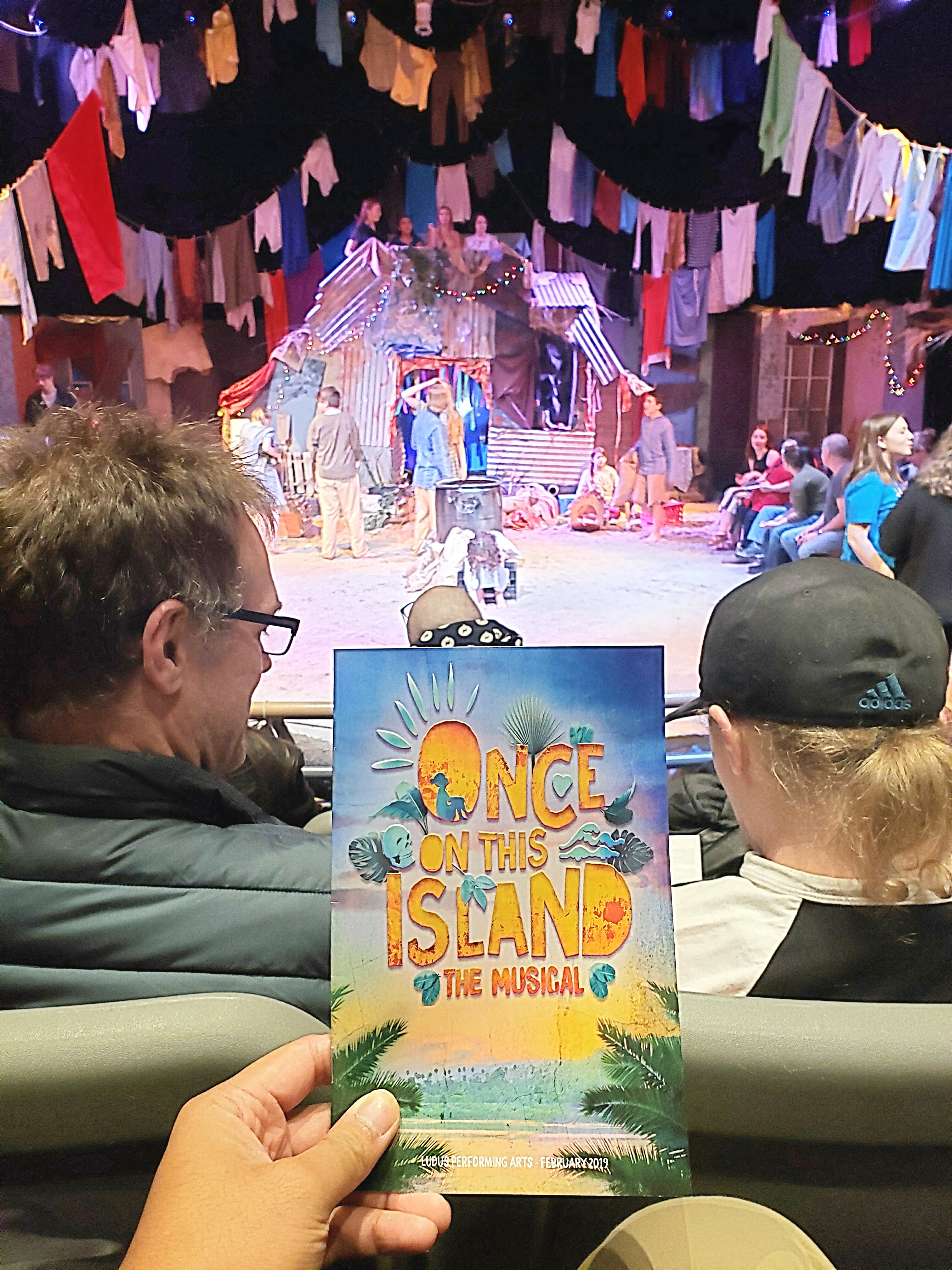 Closing performance of Once On This Island Broadway in an electric company of all places! Didn't realize this was a <18 y/o production :-/. But surprisingly promising talent & high budget ... I mean, there were live chickens, a pooping diapered goat, & sand. Actors should work on better front-facing blocking.