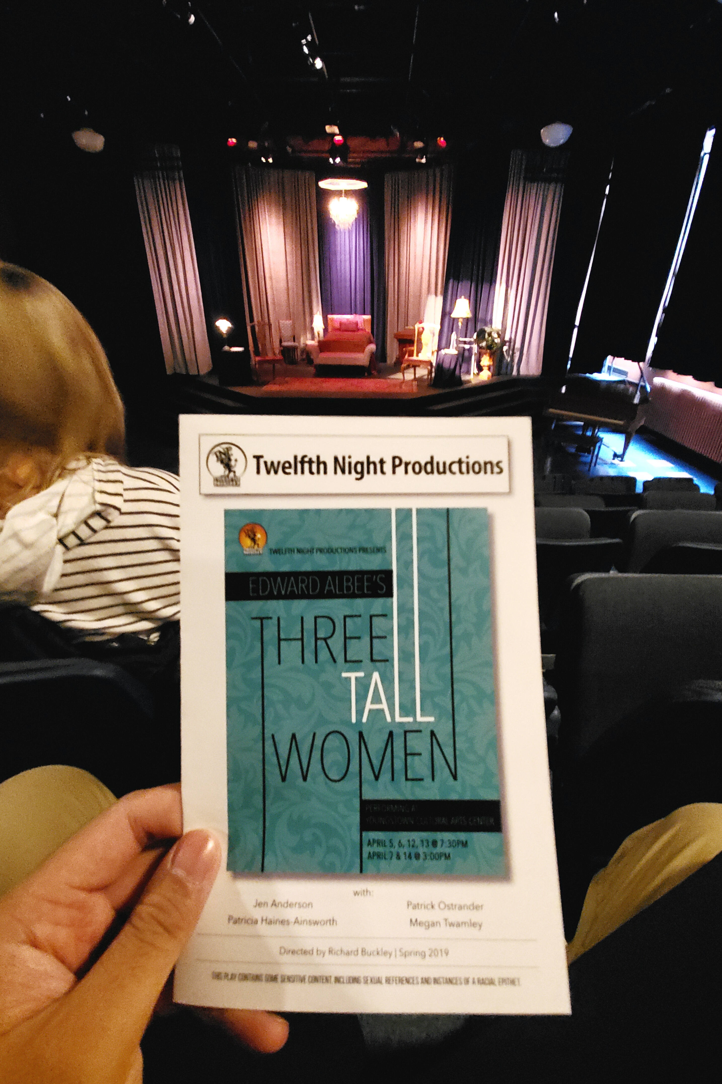 @ThreeTallWomen w/ @TNPSeattle. #Plotless #play where characters just sit around talking. Good lesson for millennials about the inevitable decline from invincible self-assured optimistic youth to senile broken mortal decrepitude. Impressive line memorization for the old lady.
