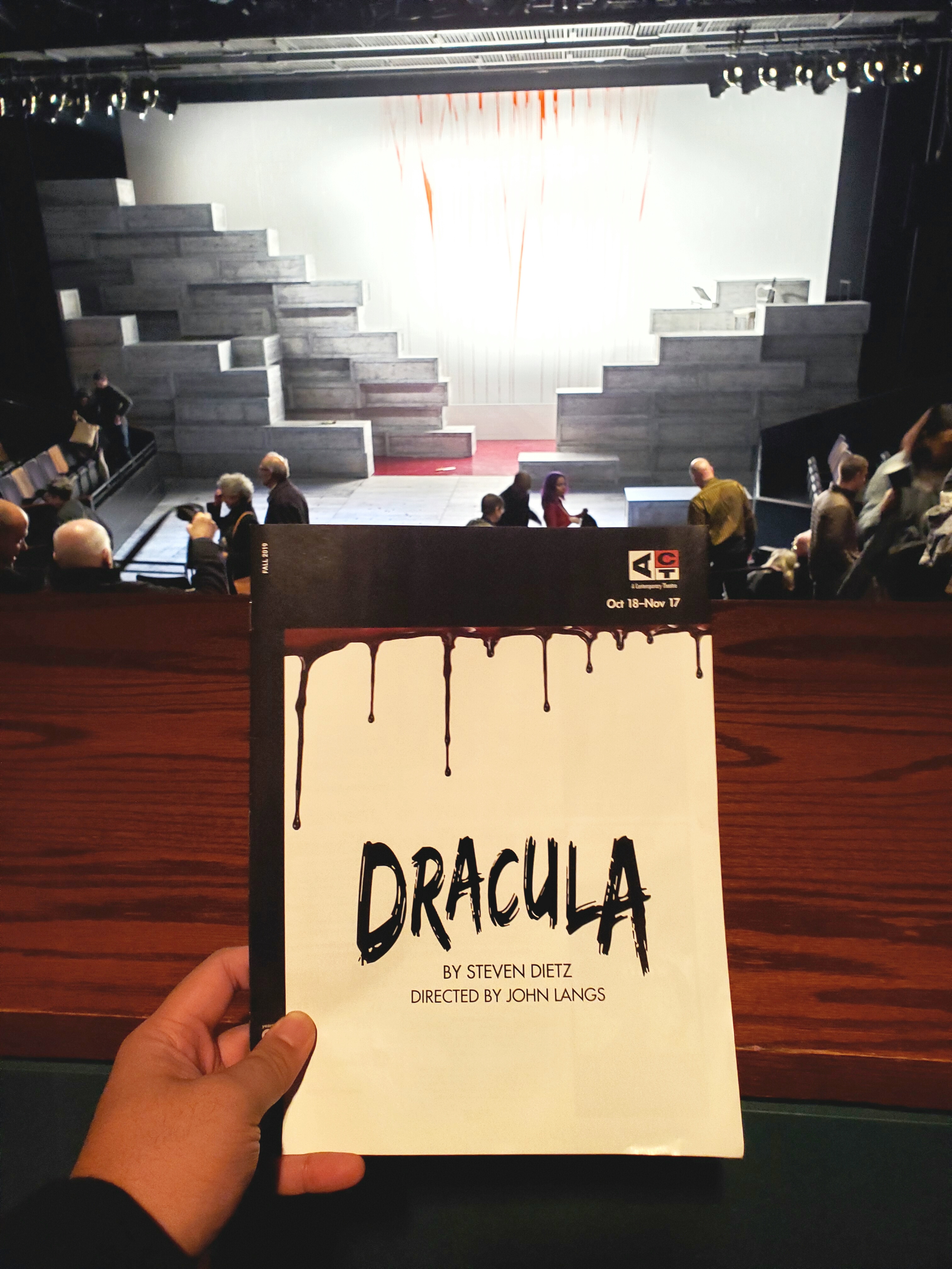 #Dracula stage #play at @ACTTheatre. #Eerie cello & vocalization live music. #Thrilling light effects & scene transitions. Satisfying #vampire lore #Halloween treat. #Transylvania